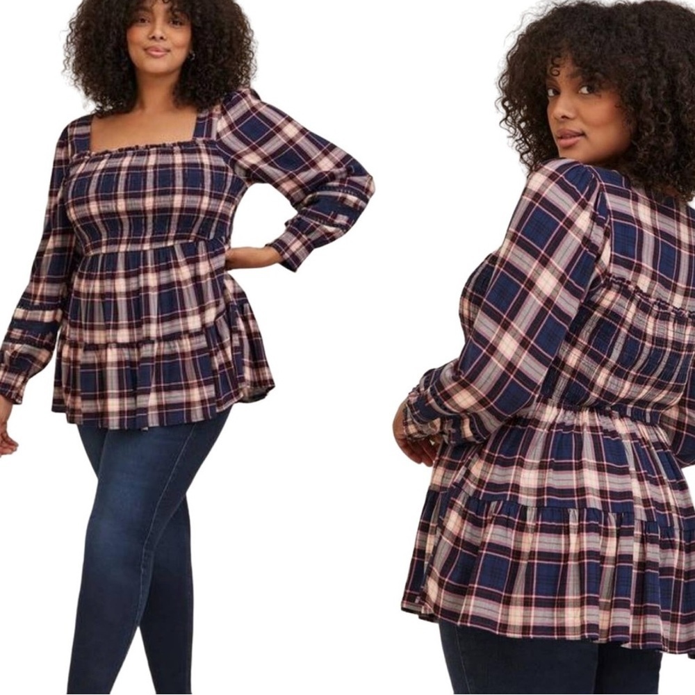 Torrid Babydoll Rayon Slub with Lace Inset Smocked Tiered Top size 3X